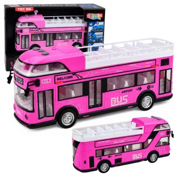LEAN TOYS Doppeldecker-Stadtbus mit Türen, Lichtern und Geräuschen, Pink