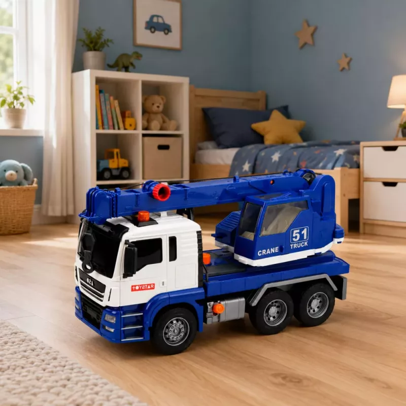 LEAN TOYS Baukran-LKW mit einstellbaren Lichtern und Geräuschen - Blau