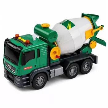 LEAN TOYS Betonmischer-LKW mit rotierender Trommel, Lichtern und Geräuschen, Grün