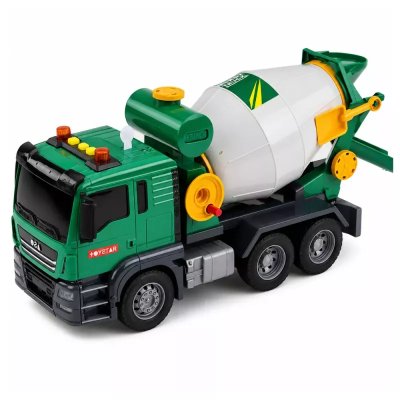 LEAN TOYS Betonmischer-LKW mit rotierender Trommel, Lichtern und Geräuschen, Grün