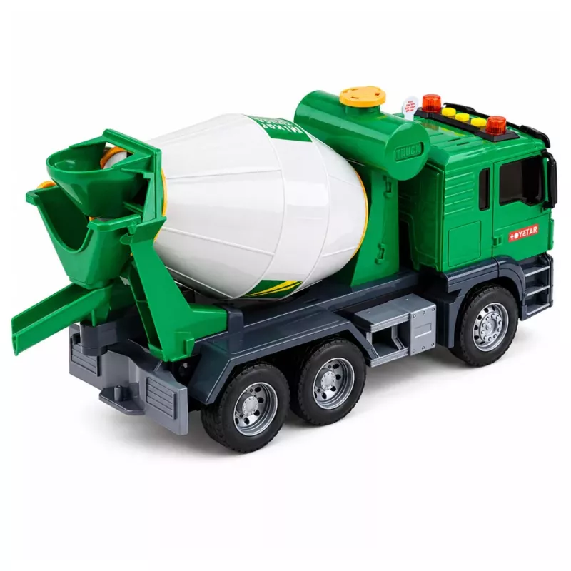 LEAN TOYS Betonmischer-LKW mit rotierender Trommel, Lichtern und Geräuschen, Grün