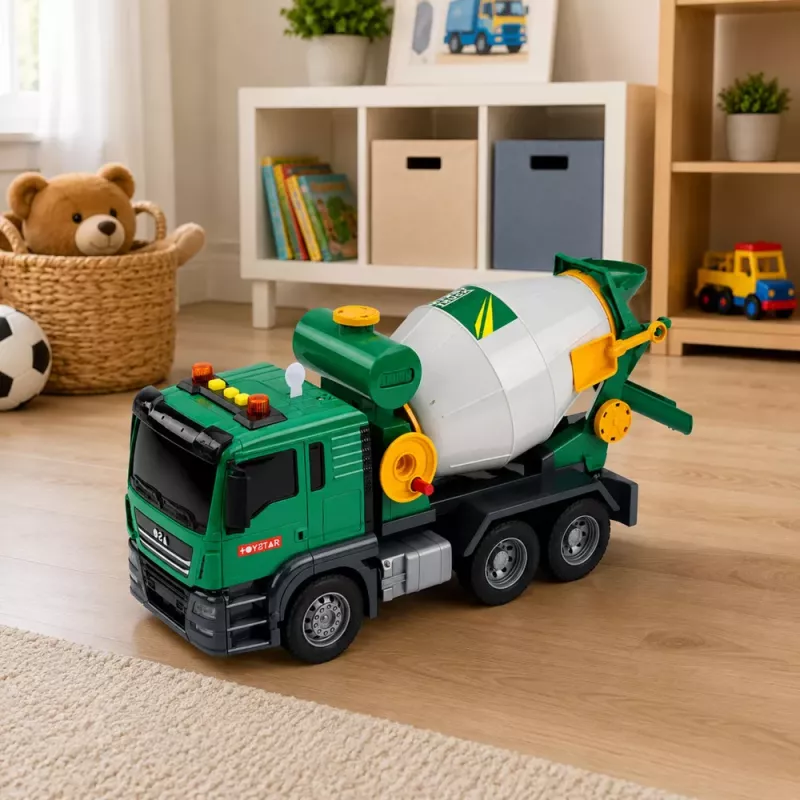 LEAN TOYS Betonmischer-LKW mit rotierender Trommel, Lichtern und Geräuschen, Grün