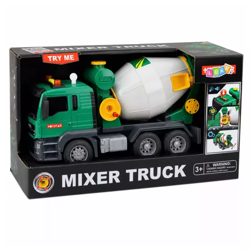 LEAN TOYS Betonmischer-LKW mit rotierender Trommel, Lichtern und Geräuschen, Grün