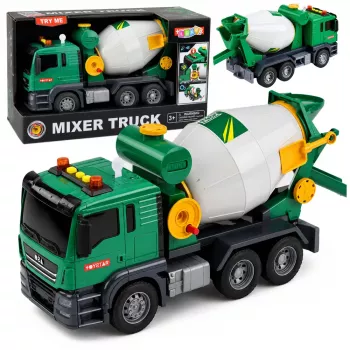 LEAN TOYS Betonmischer-LKW mit rotierender Trommel, Lichtern und Geräuschen, Grün