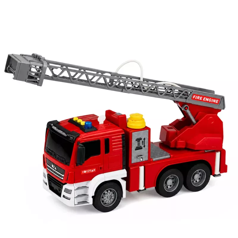 LEAN TOYS Feuerwehrauto mit Drehleiter, Wasserpumpe, Licht und Sound