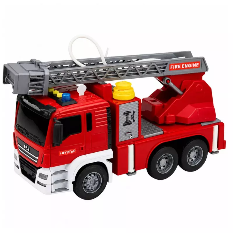 LEAN TOYS Feuerwehrauto mit Drehleiter, Wasserpumpe, Licht und Sound
