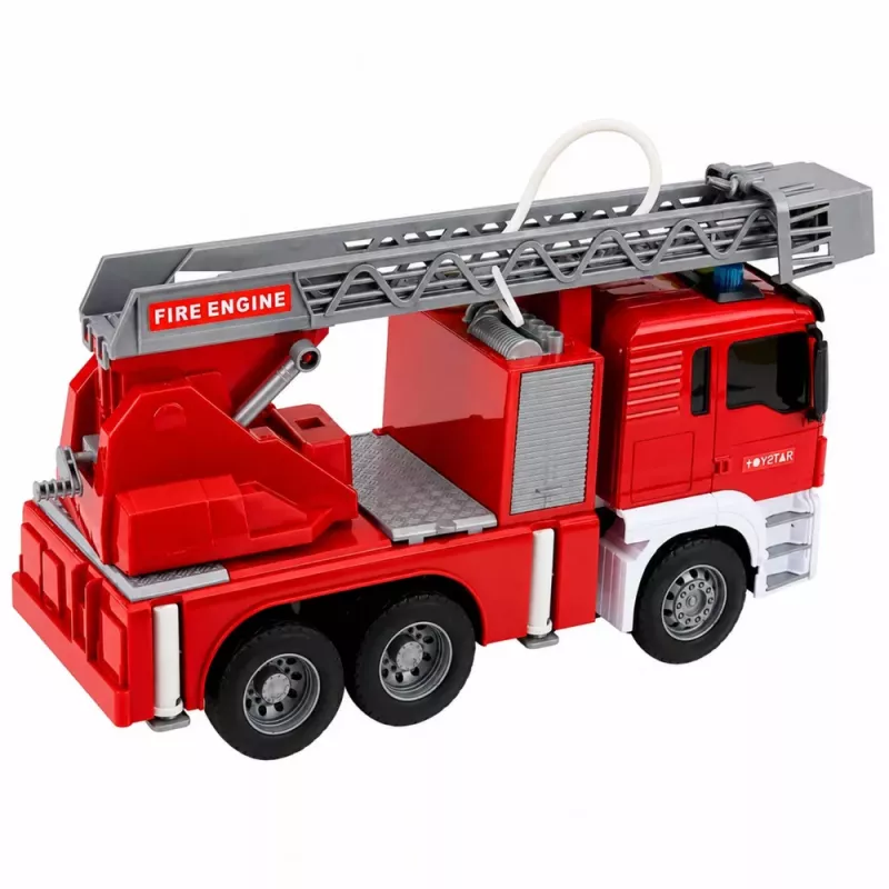 LEAN TOYS Feuerwehrauto mit Drehleiter, Wasserpumpe, Licht und Sound