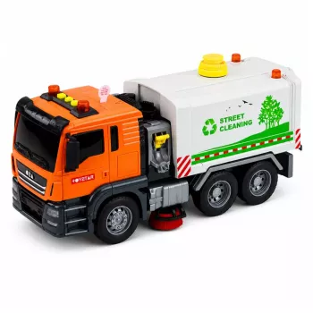 LEAN TOYS Straßenkehrmaschine mit Wasserspritzsystem, Lichtern & Sound