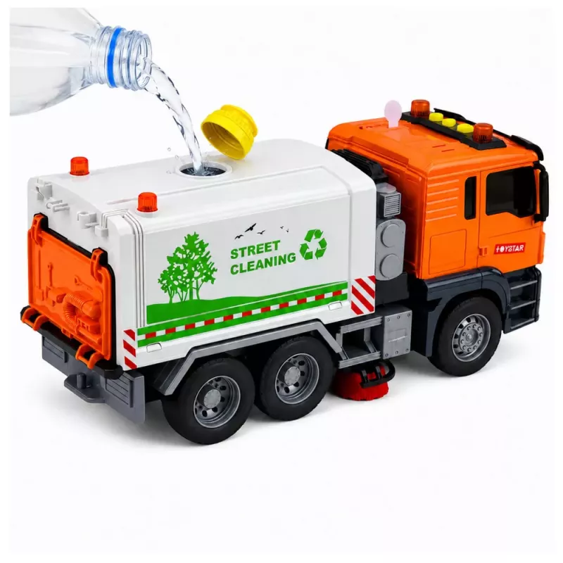 LEAN TOYS Straßenkehrmaschine mit Wasserspritzsystem, Lichtern & Sound
