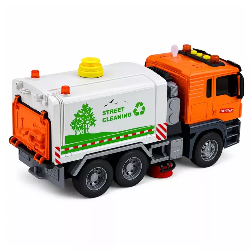 LEAN TOYS Straßenkehrmaschine mit Wasserspritzsystem, Lichtern & Sound