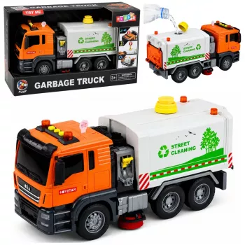 LEAN TOYS Straßenkehrmaschine mit Wasserspritzsystem, Lichtern & Sound