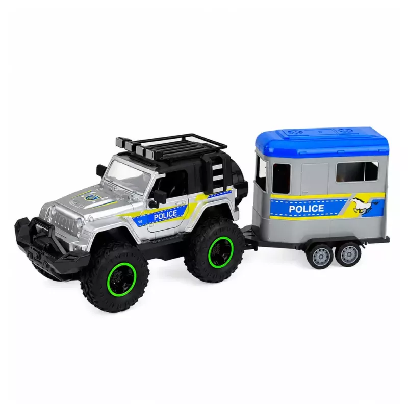 LEAN TOYS Polizei-Geländewagen mit Pferdeanhänger, Licht- und Soundeffekte