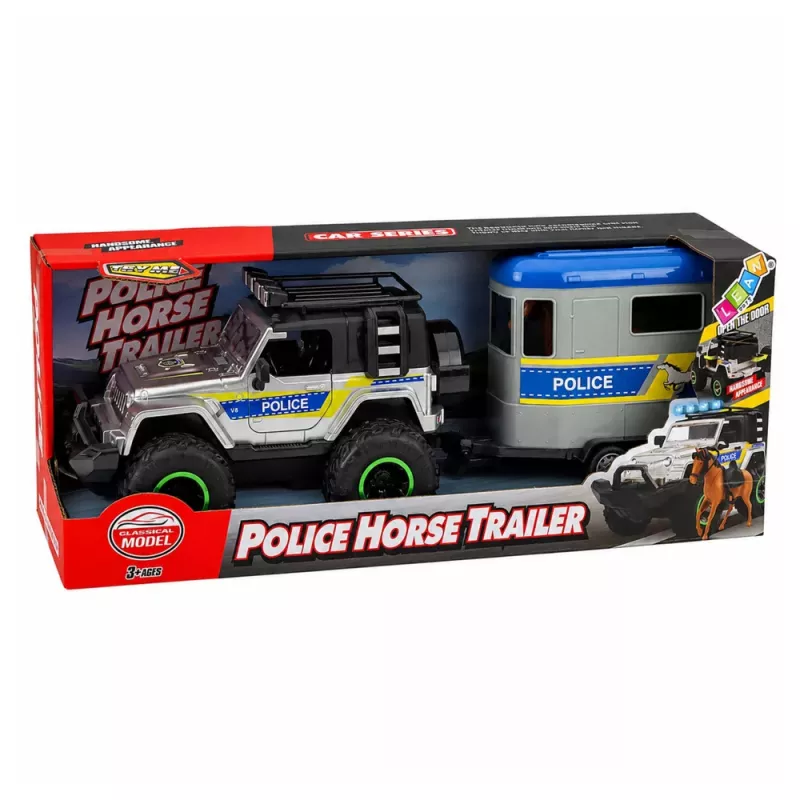 LEAN TOYS Polizei-Geländewagen mit Pferdeanhänger, Licht- und Soundeffekte