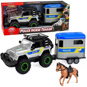 LEAN TOYS Polizei-Geländewagen mit Pferdeanhänger, Licht- und Soundeffekte