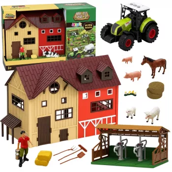 LEAN TOYS Bauernhof-Set mit Traktor und Scheune, Tieren, Figuren und Zubehör, 44 Teile