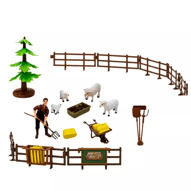 LEAN TOYS Bauernhof-Set mit Traktor, Stall, Silo, Figuren, Tieren, Werkzeugen - 49 Teile