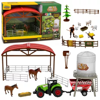LEAN TOYS Bauernhof-Set mit Traktor, Stall, Silo, Figuren, Tieren, Werkzeugen - 49 Teile