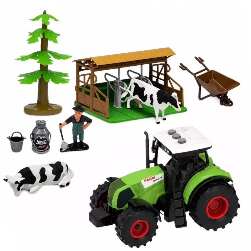 LEAN TOYS Bauernhof-Set mit Traktor, Scheune, Tieren, Figuren und Zubehör, 37 Teile