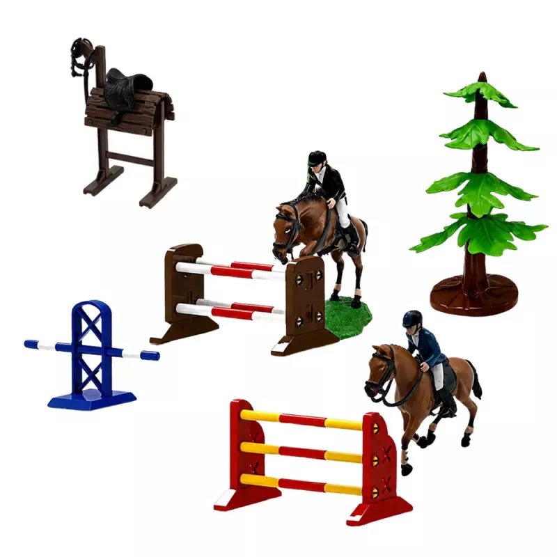 LEAN TOYS Set Farm Stud Farm Tractor Obstacle Course Jumping Hills Horses Figures 72 pcs.