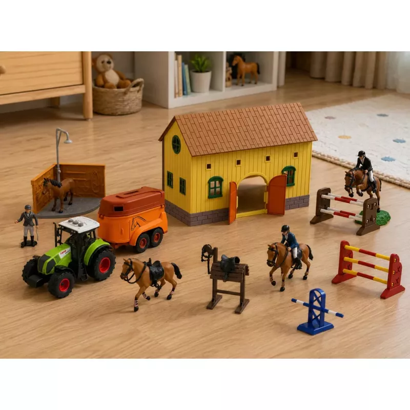 LEAN TOYS Set Farm Stud Farm Tractor Obstacle Course Jumping Hills Horses Figures 72 pcs.