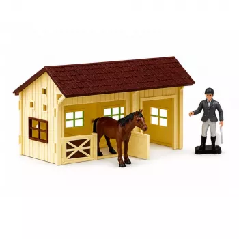 LEAN TOYS Set Farm Horse Stud Hindernisparcours Stall Pferdefiguren 26 Teile