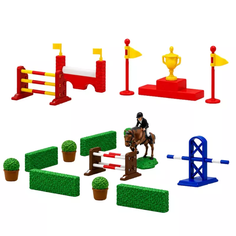 LEAN TOYS Set Farm Horse Stud Hindernisparcours Stall Pferdefiguren 26 Teile