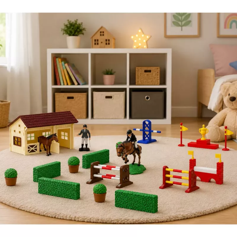 LEAN TOYS Set Farm Horse Stud Hindernisparcours Stall Pferdefiguren 26 Teile