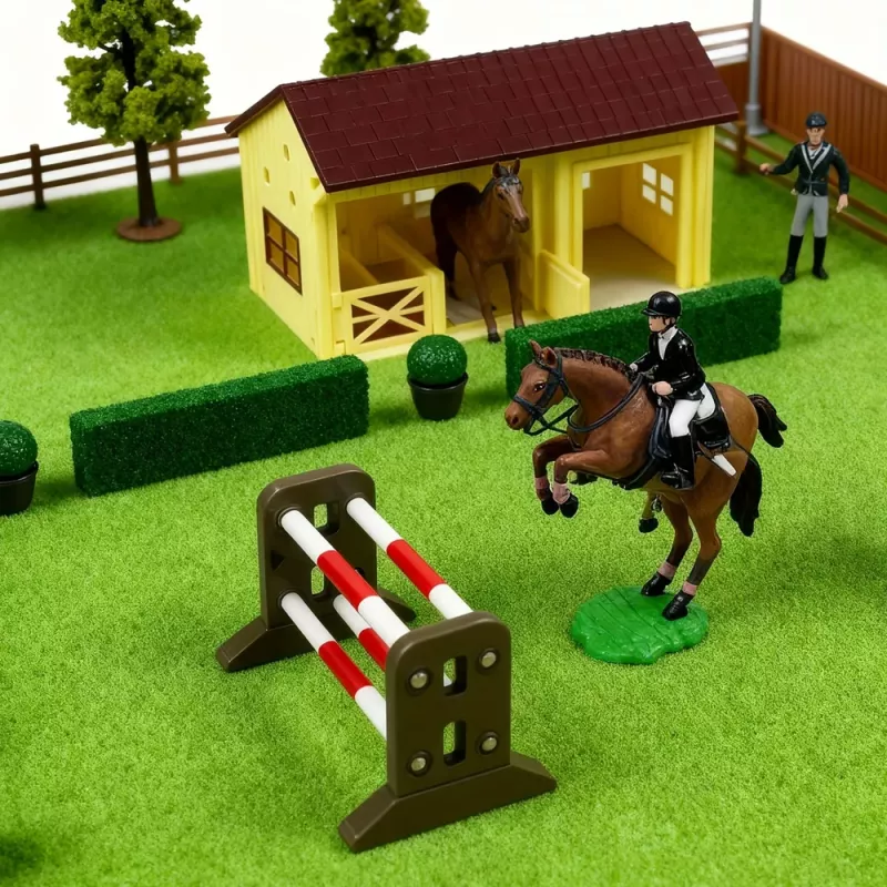 LEAN TOYS Set Farm Horse Stud Hindernisparcours Stall Pferdefiguren 26 Teile
