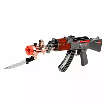 LEAN TOYS AK47 Gewehr, batteriebetriebene Waffenattrappe mit Messer, Raucheffekt, Lichtern und Geräuschen