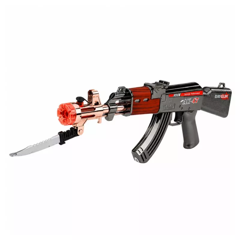 LEAN TOYS AK47 Gewehr, batteriebetriebene Waffenattrappe mit Messer, Raucheffekt, Lichtern und Geräuschen