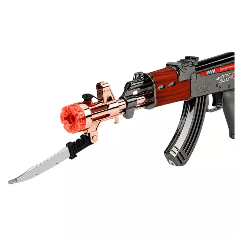 LEAN TOYS AK47 Gewehr, batteriebetriebene Waffenattrappe mit Messer, Raucheffekt, Lichtern und Geräuschen