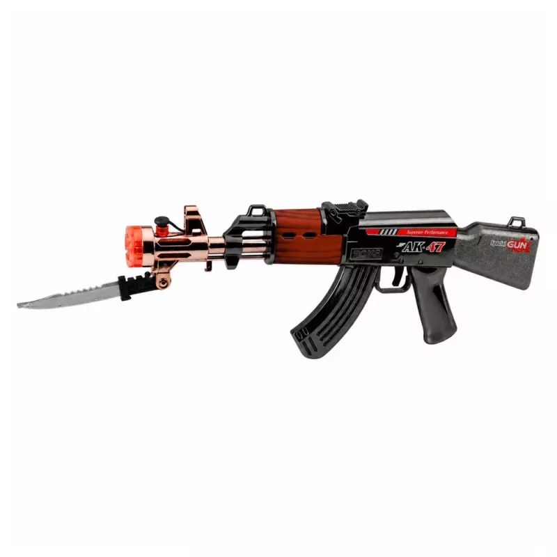 LEAN TOYS AK47 Gewehr, batteriebetriebene Waffenattrappe mit Messer, Raucheffekt, Lichtern und Geräuschen