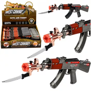 LEAN TOYS AK47 Gewehr, batteriebetriebene Waffenattrappe mit Messer, Raucheffekt, Lichtern und Geräuschen