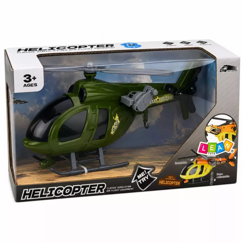 LEAN TOYS Militärhubschrauber mit Haken, Lichtern und Geräuschen Grün