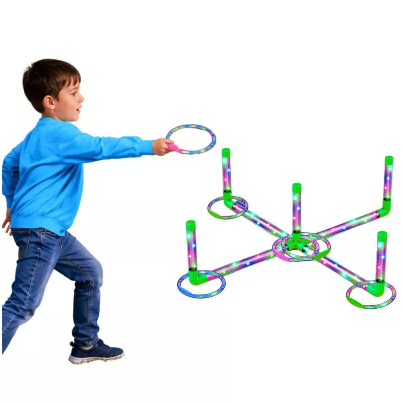 LEAN TOYS Ringo Wurfgeschicklichkeitsspiel für Kinder mit LED-leuchtenden Ringen und Pfosten