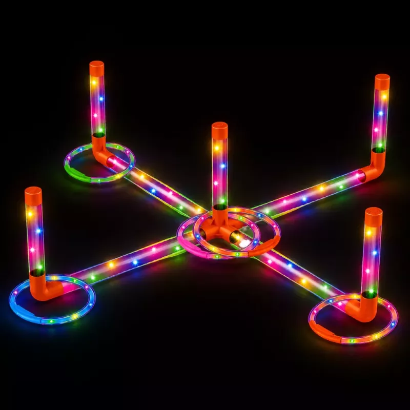 LEAN TOYS Ringo Wurfgeschicklichkeitsspiel für Kinder mit LED-leuchtenden Ringen und Pfosten