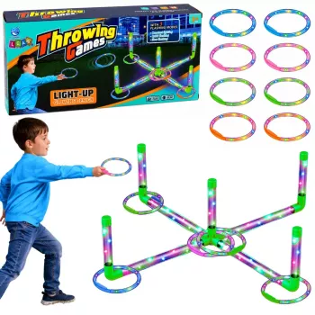 LEAN TOYS Ringo Wurfgeschicklichkeitsspiel für Kinder mit LED-leuchtenden Ringen und Pfosten