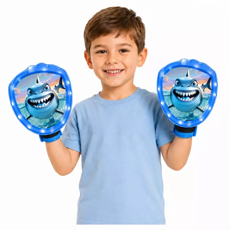 LEAN TOYS Arcade-Spiel zum Werfen, Fangen, Schläger, Leuchtbälle, LED-Hai
