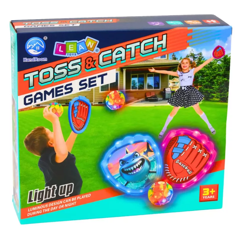 LEAN TOYS Arcade-Spiel zum Werfen, Fangen, Schläger, Leuchtbälle, LED-Hai