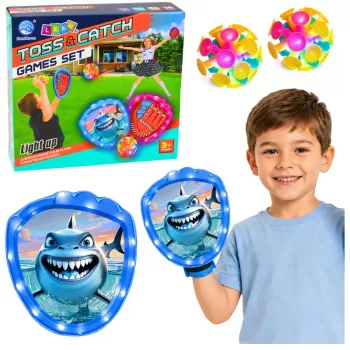LEAN TOYS Arcade-Spiel zum Werfen, Fangen, Schläger, Leuchtbälle, LED-Hai