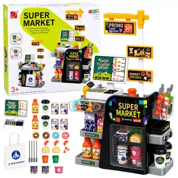 LEAN TOYS Supermarkt-Kassen-Scanner Getränkespender Lichter Geräusche 65 Teile