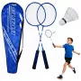 LEAN TOYS Badminton Set Schläger Federbälle Tasche Blau