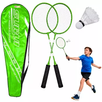 LEAN TOYS Badminton Set Schläger Federball Tasche Grün