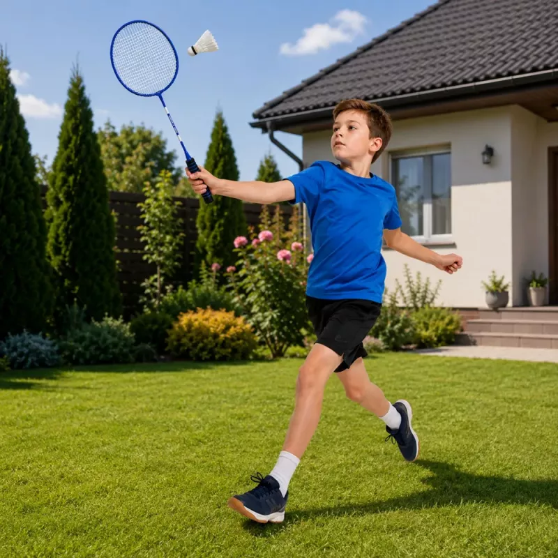 LEAN TOYS Badminton-Set mit 2 Schlägern, 3 Federbällen und Tragetasche - Blau