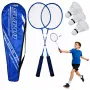 LEAN TOYS Badminton-Set mit 2 Schlägern, 3 Federbällen und Tragetasche - Blau