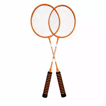 LEAN TOYS Badminton Set, 3 Schläger, Federbälle, orangefarbene Tasche