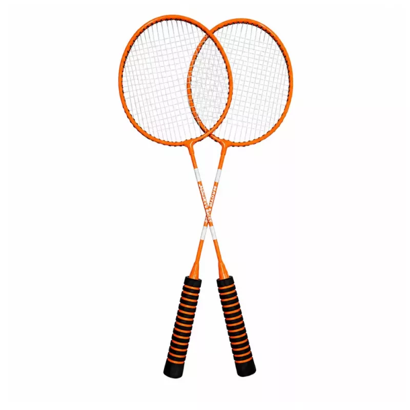LEAN TOYS Badminton Set, 3 Schläger, Federbälle, orangefarbene Tasche
