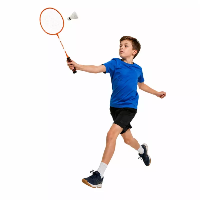 LEAN TOYS Badminton Set, 3 Schläger, Federbälle, orangefarbene Tasche