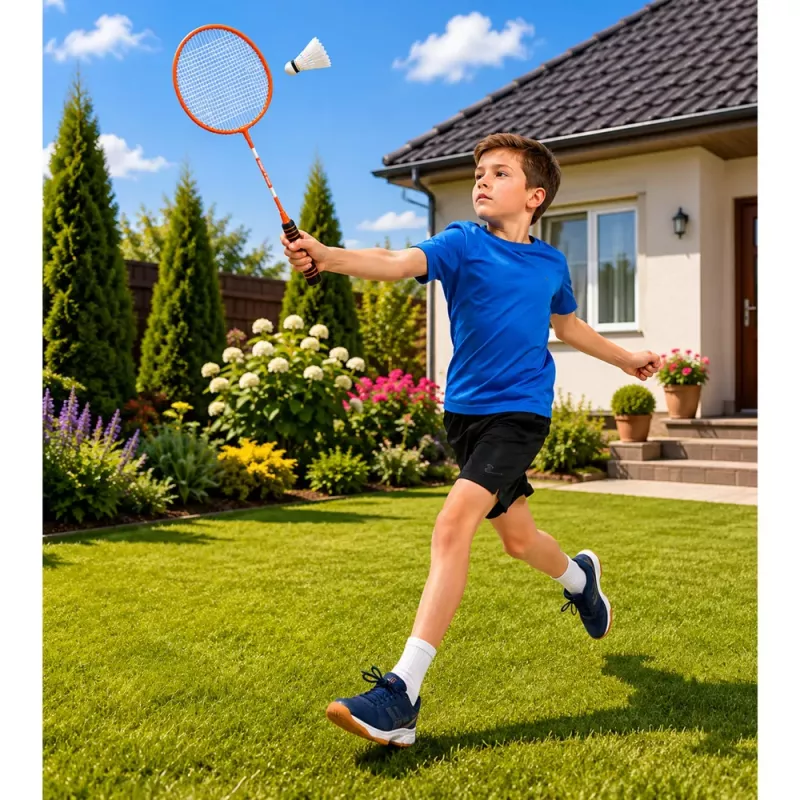 LEAN TOYS Badminton Set, 3 Schläger, Federbälle, orangefarbene Tasche