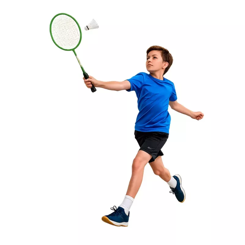LEAN TOYS Badminton Set mit 2 Schlägern, 3 Federbällen und Tasche, Grün